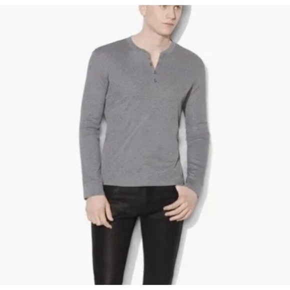 John Varvatos Men’s Size XL Gray Henley Ribbed Pullover Button Front Pima Cotton - Picture 1 of 13